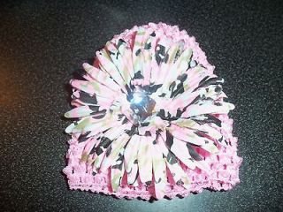 CROCHET HAT pink CAMO GERBER DAISY flower hair bow CAMOUFLAGE daddys 