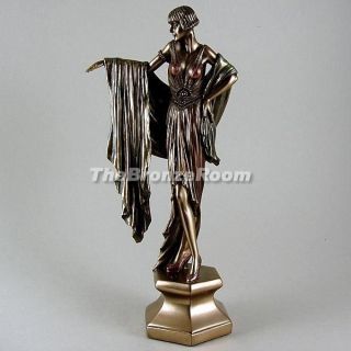 Dancing Art Deco Lady Holding Shawl   Bronze Sculpture