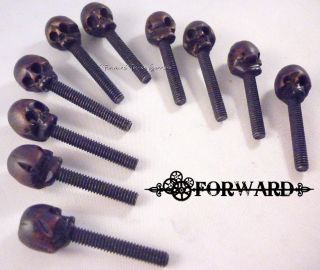 10 Tattoo Machine Contact Screws 8/32 with Custom Carved Wood Skull 
