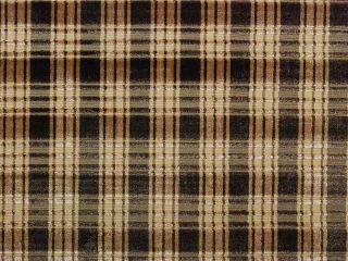 HIGH END Brown Tan Velvet Plaid Drapery Upholstery Fabric 1/2 Yd