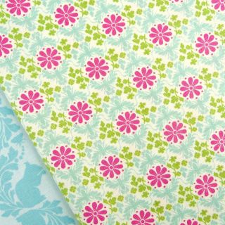   delights, bee bloom pink duck egg fabric / quilting daisy flower