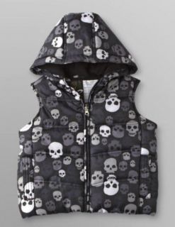NEW GRAY WHITE SKULL on BLACK PUFFER VEST JACKET HOODIE for YOUNG BOYS 