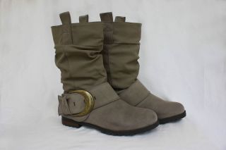 NIB Womens fashion boot, mid calf w/buckle, faux suede, dark taupe, sz 