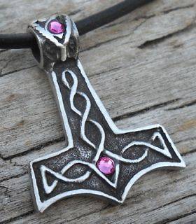   THORS HAMMER Norse Thor PINK Crystal OCTOBER Birthstone Pendant