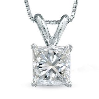50 Ct Princess Cut 14K White Gold Diamond Pendant with 18 White 