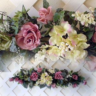   Floral Swag MAUVE GREEN Silk flowers Rose & Hydrangea 28 Artificial