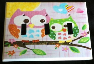 Circo LOVE and NATURE OWL TRIPLE LIGHT SWITCH plate Owls PINK cute 