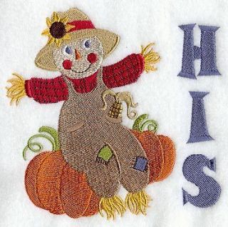   AND HERS FALL THEME SCARECROWS SET OF 2 BATH HAND TOWELS EMBROIDERED