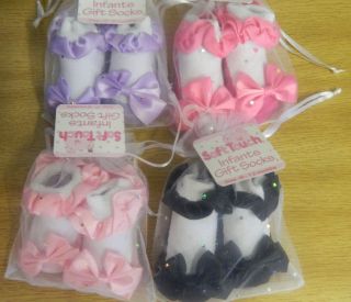 Soft Touch Infant Girls Socks Frills Bow Dress Up Party Baby Shower 