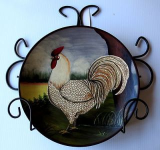 Rooster Plate and Metal Plate Holder   NEW