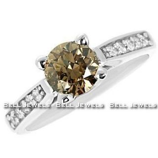   FANCY CHAMPAGNE CHOCOLATE BROWN DIAMOND ENGAGEMENT RING 14k WHITE GOLD