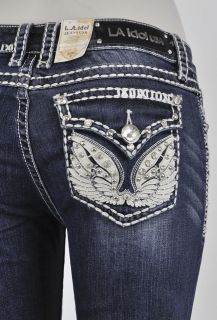 La Idol Boot Cut Jeans w White Fabric Wing Design Detailed w 