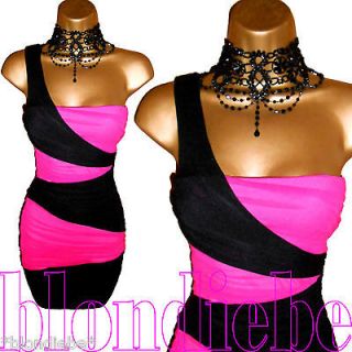 JANE NORMAN ♥SEXY♥ PINK BLACK ONE SHOULDER GRECIAN COCKTAIL DRESS 