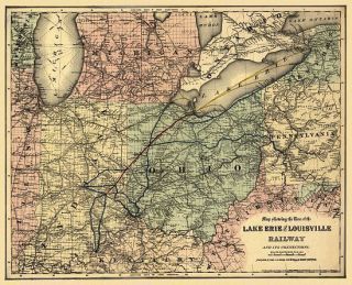Lake Erie & Louisville RR Historic Map 1872