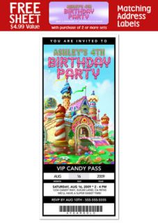 CANDYLAND Birthday Party TICKET Style INVITATIONS