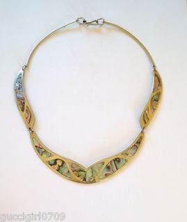 Vintage Mexico Alpaca Silver & Abalone Swag Necklace