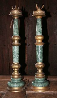 SUBSTANTIAL PAIR OF ANTIQUE 1920S HEAVY MARBLE BANQUET TABLE LAMPS