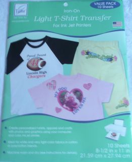   Tailor LIGHT T SHIRT TRANSFER for Ink Jet Printers Iron On 10 Sheets