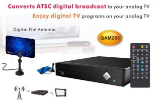 NEW HDTV Digital TV to Analog Converter Box + Flat Antenna Broadcast 