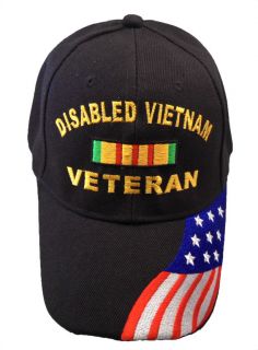 Disabled Vietnam Veteran Baseball Cap with American Flag. Embroidered 