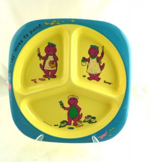 1992 Barney & Friends Melamine 3 section Plate Barney loves to Paint