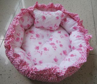 New Soft Dog Cat Pet Kennel Bed & Mat Pink Flower Double Sides Usable 