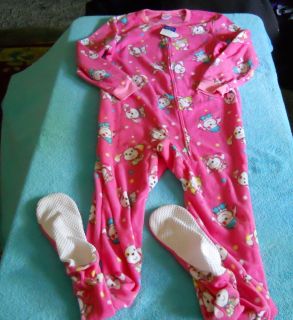 Girls Pink With Dogs Fleece Footed Pajamas Outfit XL 14 16 100% 