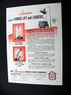 American Coach & Body Tower Lift & Ladder 1949 print Ad