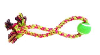 Dog Tug of War Toy with Tennis ball Green n Pink 14 Inch Large Rope 