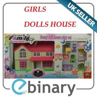 Girls Mini Doll House With Furniture Play Set Plastic Toys Minature 