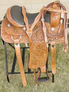  Western Hand Carved Reining Reiner Trail Horse Leather Saddle Tack Set