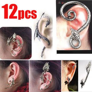 12pcs Stylish Wholesale Retro Dragon&Snake&V​ine Earring Ear Stud 