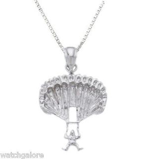   Sterling Silver Parachute Jumper Skydiving Charm Pendant Necklace