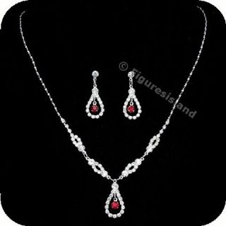   Wedding Prom Bridesmaid Rhinestone Crystal Necklace Earrings set 1283