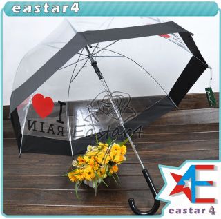 Clear Transparent Dome Birdcage Rain Sun Umbrella with I Love Rain 