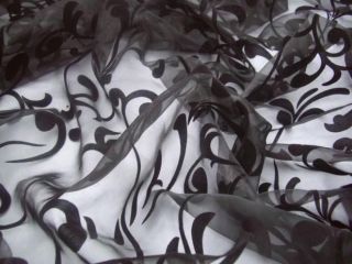 Black flower flock net window organza voile fabric curtain dress lace 