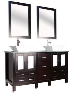 60 Double Sink Modern Bathroom Vanity Wood Cabinet W/ Vessel Bowls 