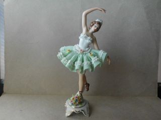   MINT Vintage DRESDEN Lace Porcelain Ballerina Lady Figurine, Germany
