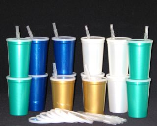   Ounce Pearlized Plastic Drinking Glasses Lids Straws Made in America