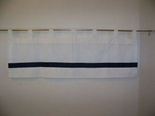 COUNTRY CURTAIN SET OF 2 WHITE WITH NAVY BLUE STRIPE TAB TOP VALANCES 