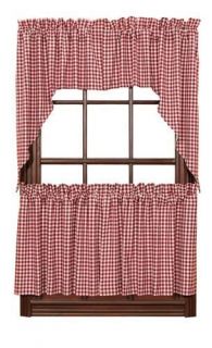 Red Check Gingham Cafe Curtains, Tier Set, Valance, Kitchen, New