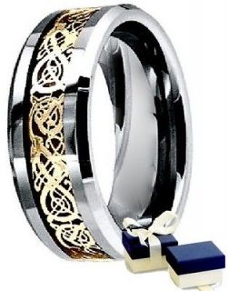 New Dragon Gold Celtic Mens Wedding 8mm Band Ring   Size 11