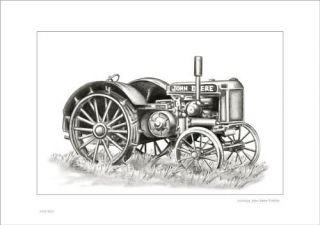 JOHN DEERE VINTAGE TRACTOR RUSTIC COUNTRY FARM DRAWING