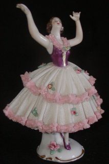   Germany Porcelain Dresden Lace Ballerina Dancer Figurine 1950s
