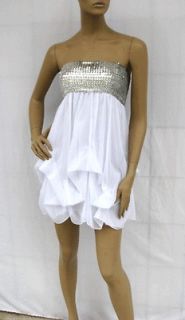   WHITE PICK UP SKIRT SEQUIN SMOCKED STRAPLESS CLUBWEAR PARTY DRESS XL