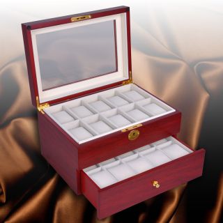 Perfect Gift 20 Mens Style Cherry Wood Watch Display Case Glass Top 