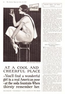 1925 Flapper on Soda Fountain Stool Drinking Coke art Coca Cola promo 