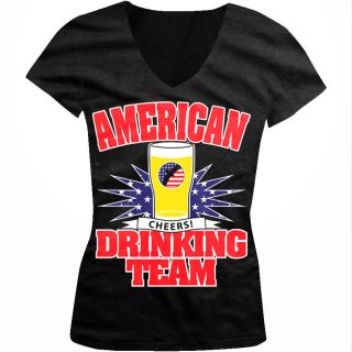American Flag Drinking Team Cheers Beer USA Juniors Girls V Neck Shirt 