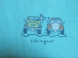 NWT Life Is Good JEEP WAVE T shirt Aqua Blue WOMEN