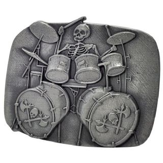 SILVER Skull Playing Drums Belt Buckle Brushed Heavy Metal Rock Hip 